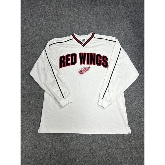 Vintage Lee Sport NHL Detroit Red Wings White V-Neck Spellout Sweatshirt Size XL - Picture 1 of 10